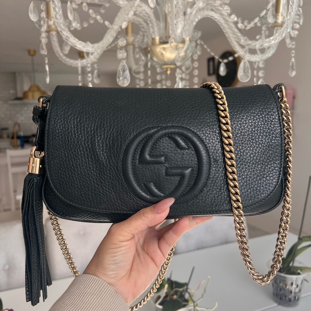 SOLD SOLD SOLD Gucci Black Crossbody Bag with Gold Chain